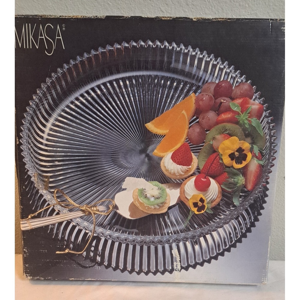 Mikasa Diamond Fire 14" Crystal Glass Platter WY247/313 Japan w/ Original Box